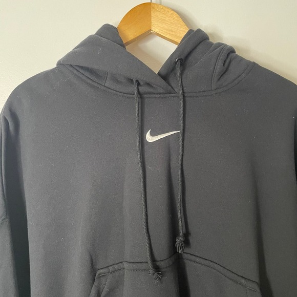 Nike Black Hoodie Sweatshirt Large Swoosh Long Sleeve Logo Oversized - Picture 3 of 5